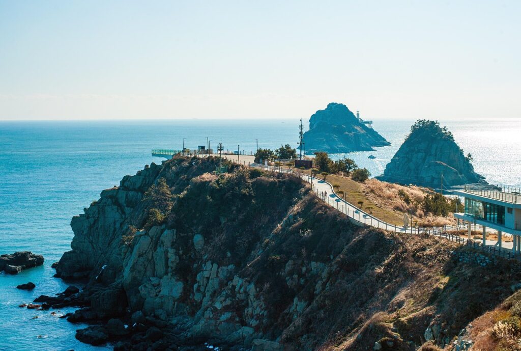 oryukdo skywalk, cliff, sea, ocean, horizon, mountain, scenery, tourist attraction, tourism, haeparang road, haeparang trail, nature, busan, south korea